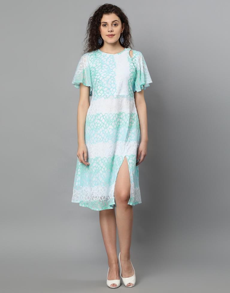 Aqua Blue Coloured Net Russell Net Dress | Sudathi