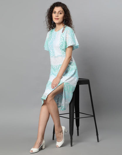 Aqua Blue Coloured Net Russell Net Dress | Sudathi