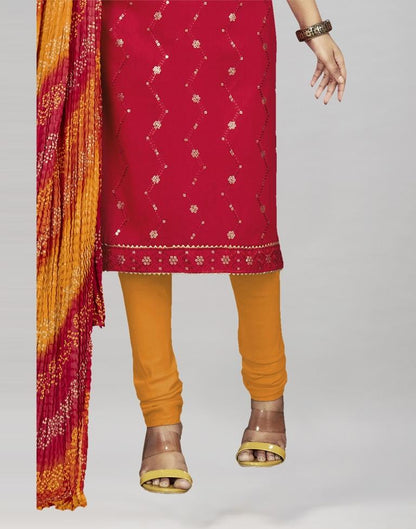 Red Cotton Embroidered Unstitched Salwar Suit | Sudathi