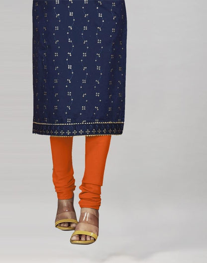 Navy Blue Cotton Embroidered Unstitched Salwar Suit | Sudathi