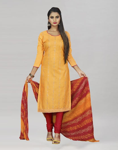 Yellow Cotton Embroidered Unstitched Salwar Suit | Sudathi