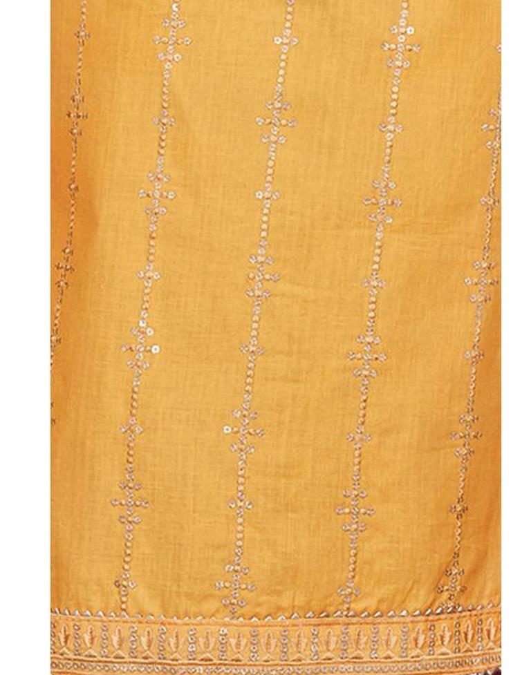 Yellow Cotton Embroidered Unstitched Salwar Suit | Sudathi