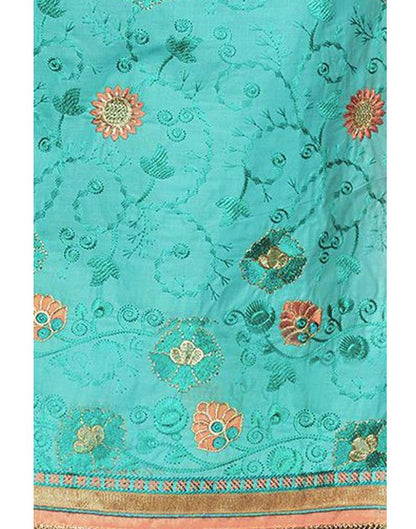 Aqua Blue Cotton Embroidered Unstitched Salwar Suit | Sudathi