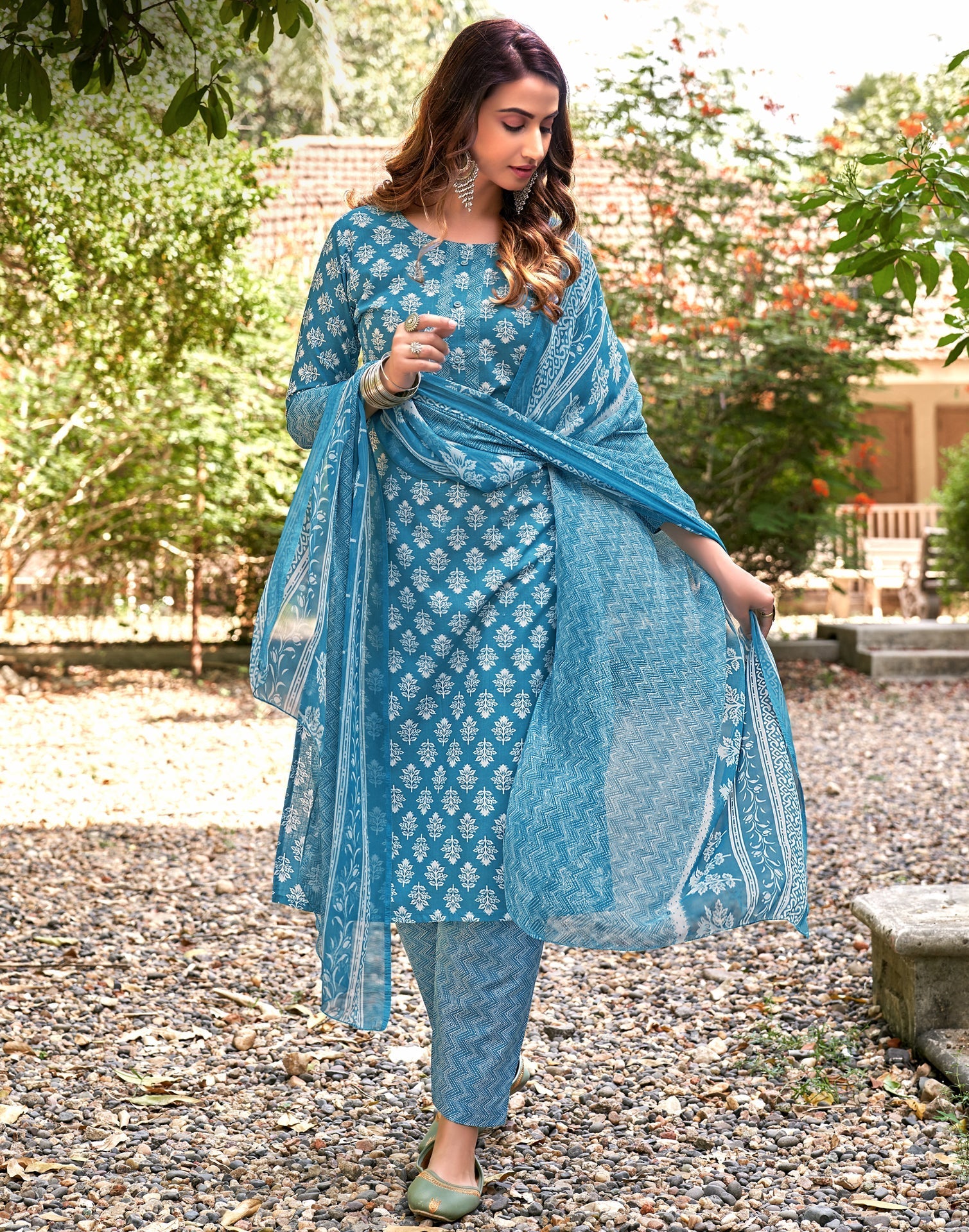 Printed Cotton Unstitched Salwar Suit Material | Sudathi