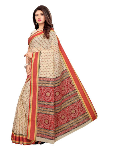 Beige Coloured Poly Cotton Printed Saree | Leemboodi