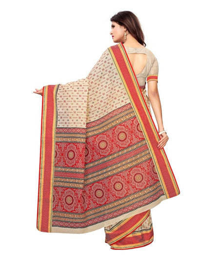 Beige Coloured Poly Cotton Printed Saree | Leemboodi