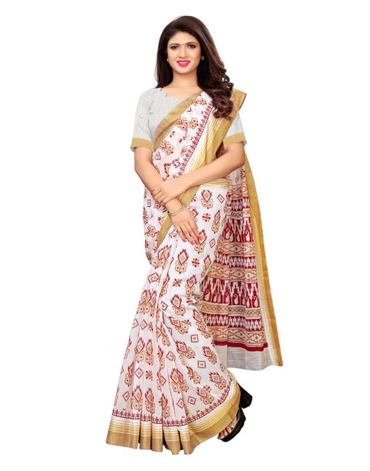 White Coloured Poly Cotton Printed Saree | Sudathi