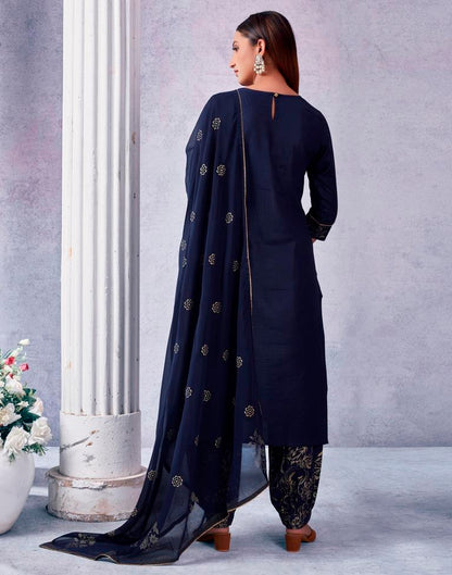 Blue Cotton Printed Kurta Set With Dupatta