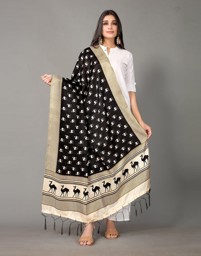 Black Animal Printed Dupatta | Leemboodi