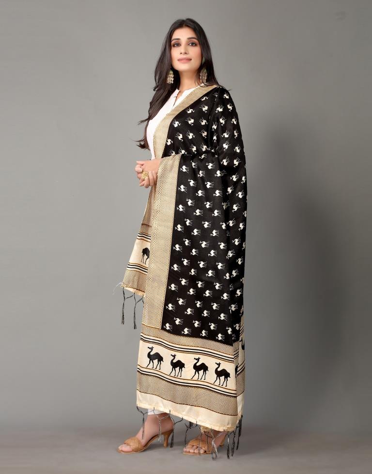 Black Animal Printed Dupatta | Leemboodi