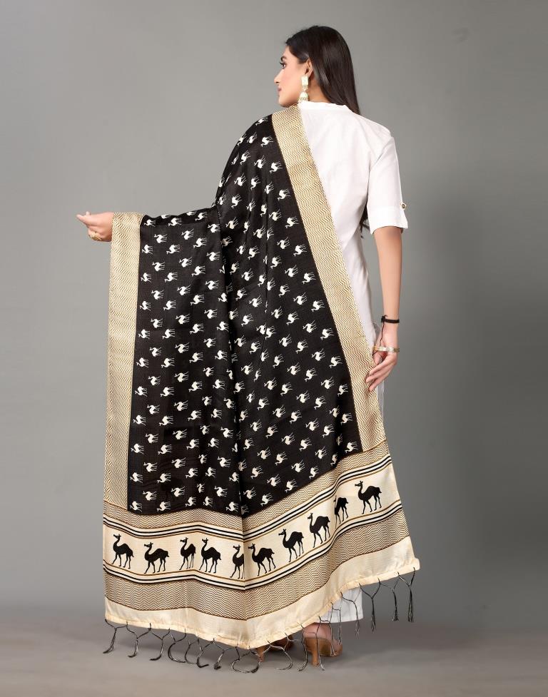 Black Animal Printed Dupatta | Leemboodi