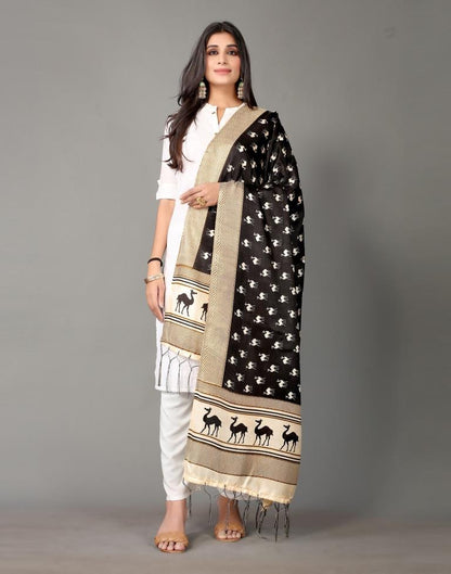 Black Animal Printed Dupatta | Leemboodi