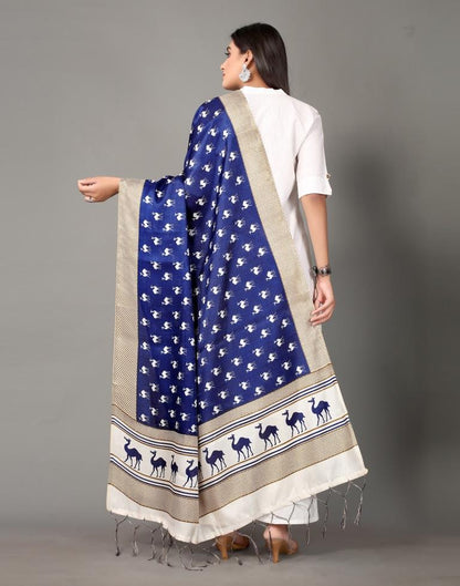 Navy Blue Animal Printed Dupatta | Leemboodi