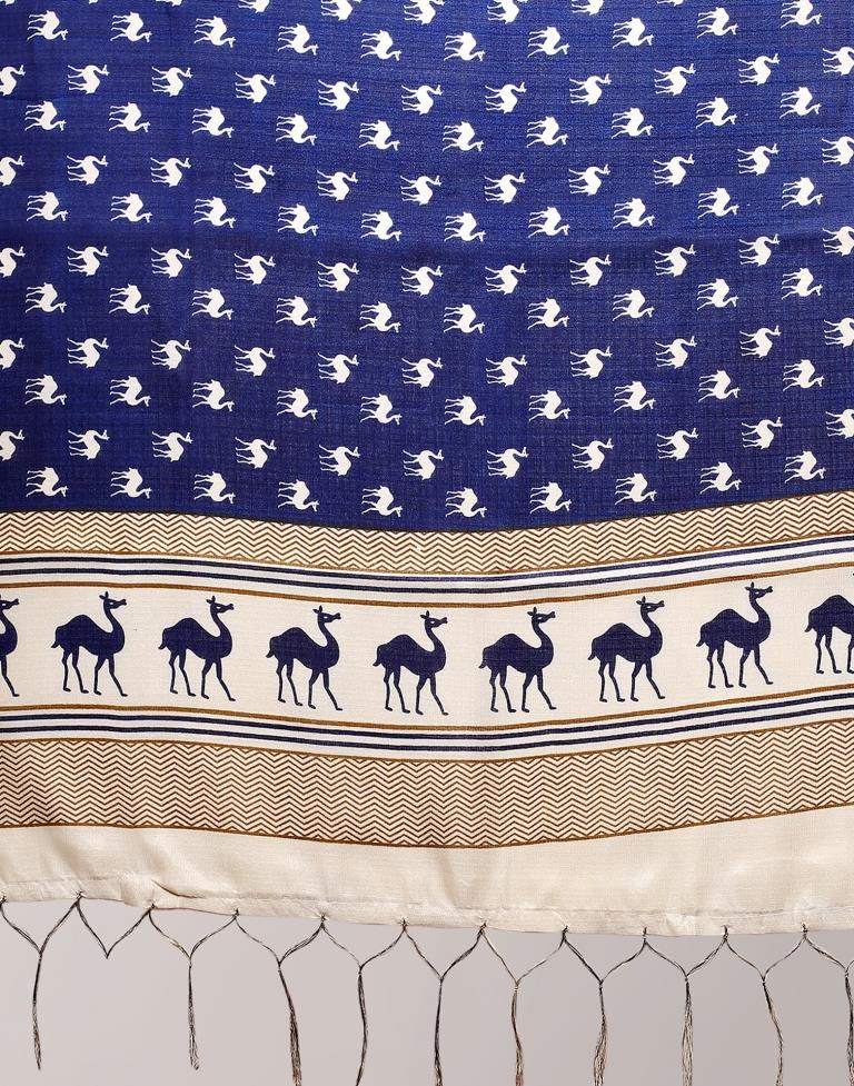 Navy Blue Animal Printed Dupatta | Leemboodi