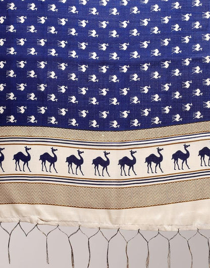 Navy Blue Animal Printed Dupatta | Leemboodi