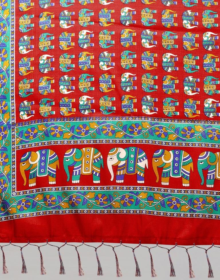 Red And Multicolor Khadi Silk Dupatta | Leemboodi