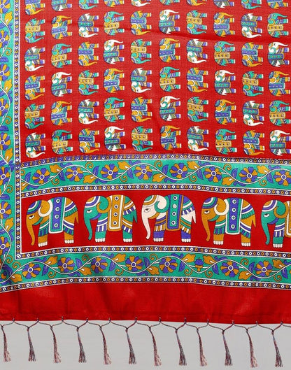 Red And Multicolor Khadi Silk Dupatta | Leemboodi