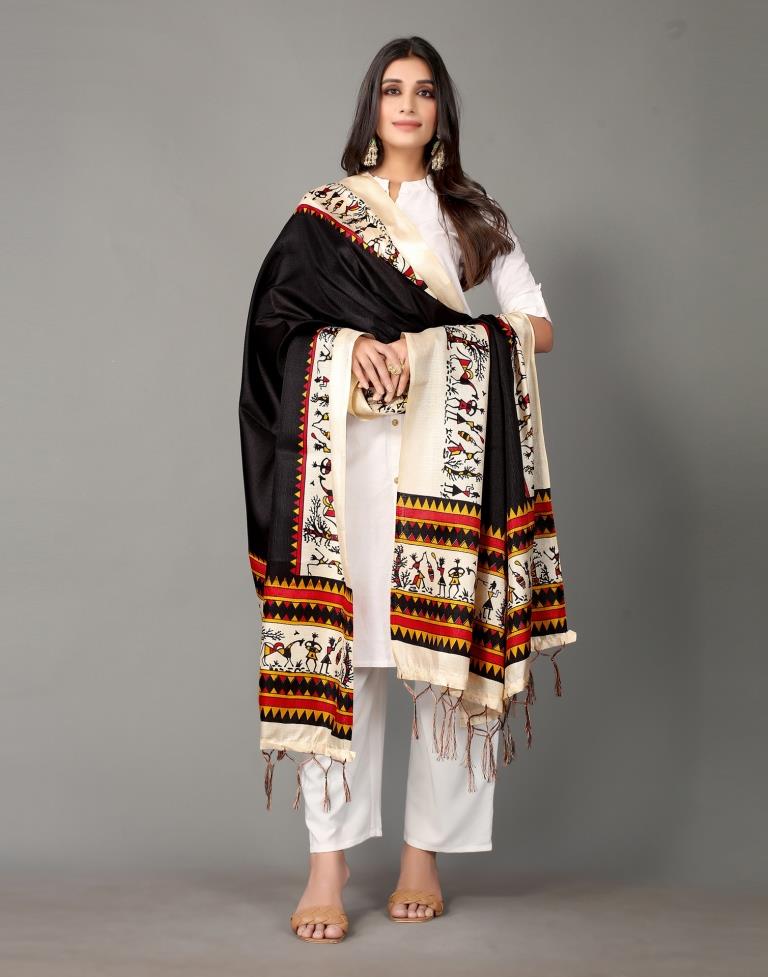 Black Printed Dupatta | Leemboodi