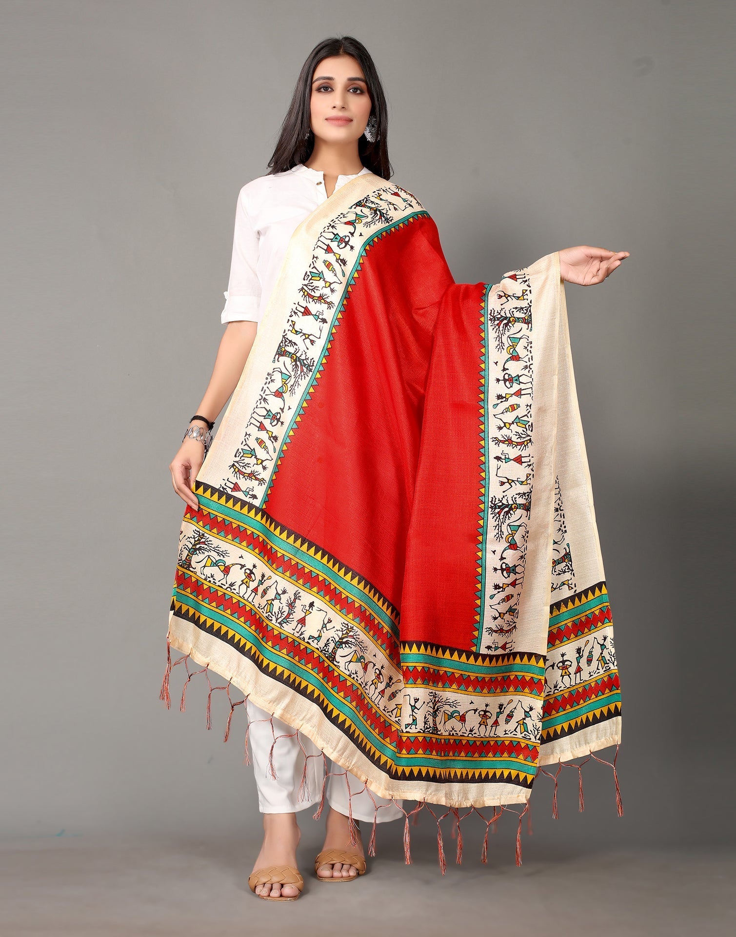 Red Printed Dupatta | Leemboodi