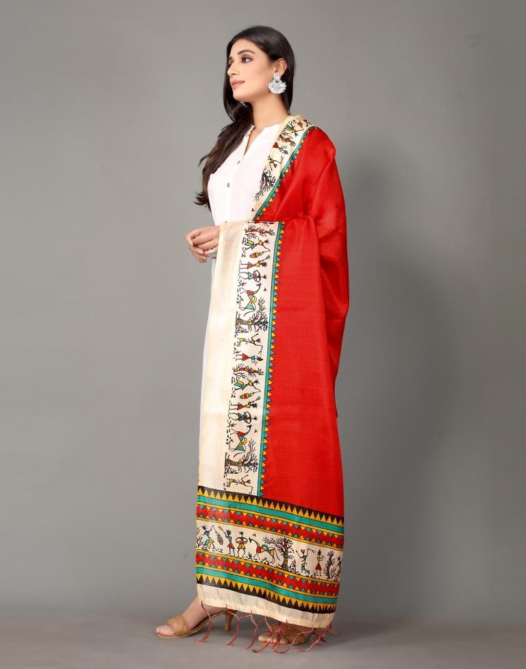 Red Printed Dupatta | Leemboodi