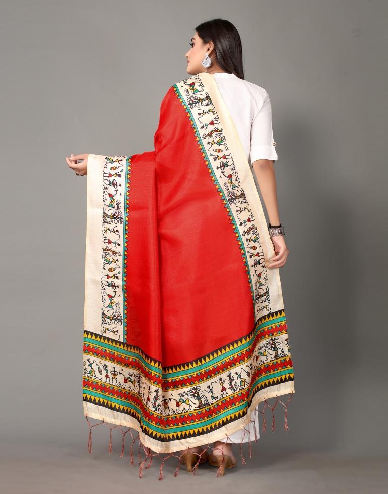 Red Printed Dupatta | Leemboodi