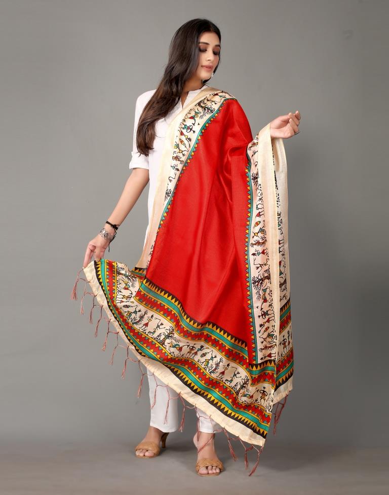 Red Printed Dupatta | Leemboodi