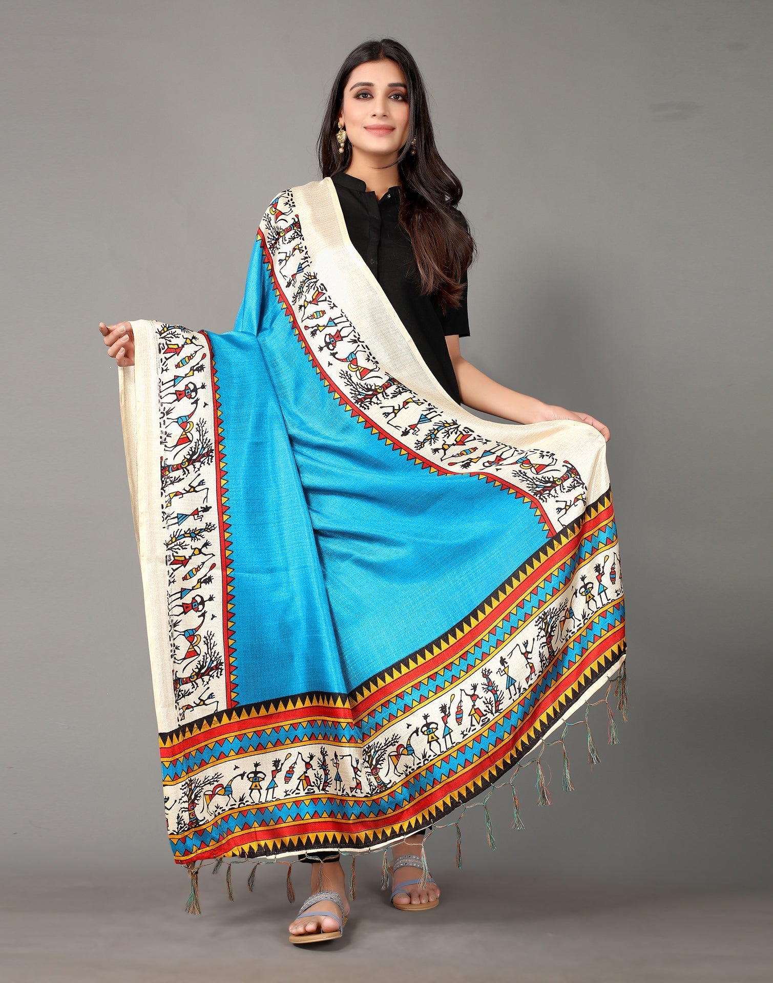 Sky Blue And Cream Khadi Silk Dupatta | Leemboodi