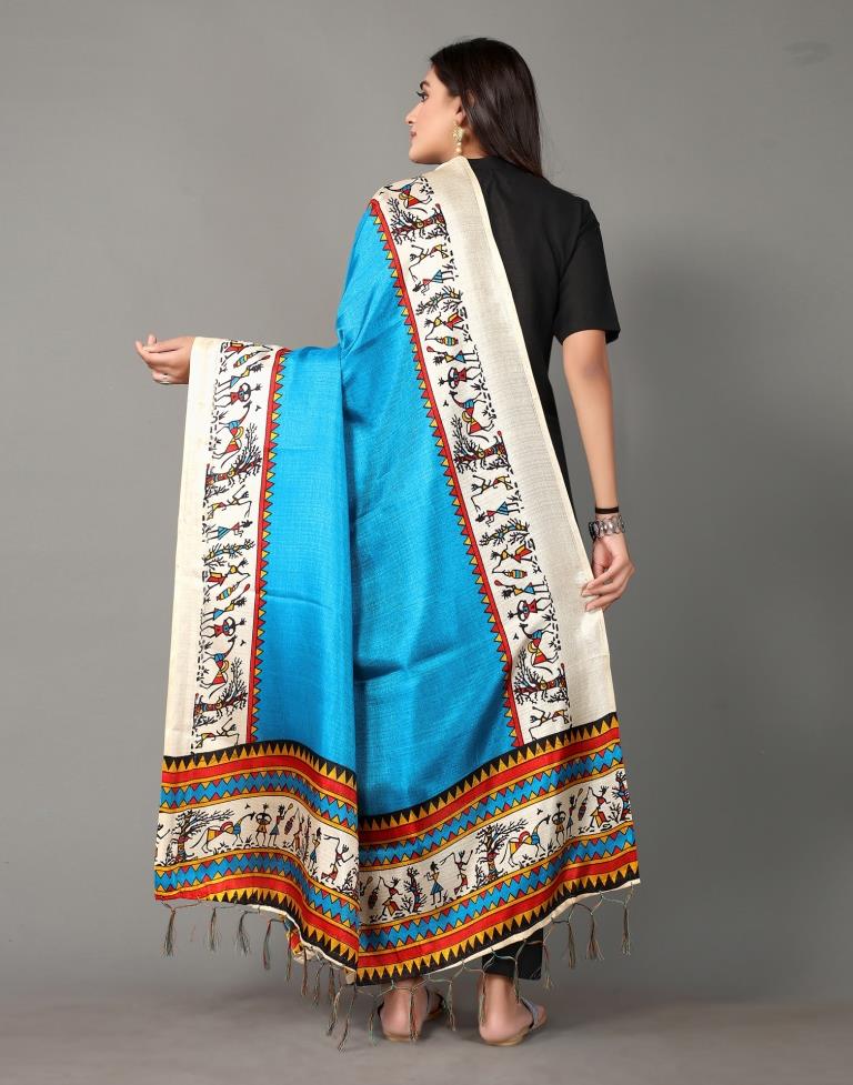 Sky Blue And Cream Khadi Silk Dupatta | Leemboodi