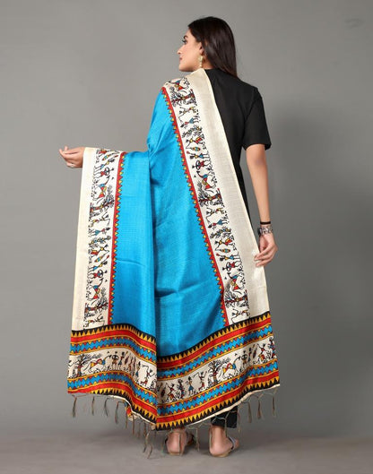 Sky Blue And Cream Khadi Silk Dupatta | Leemboodi