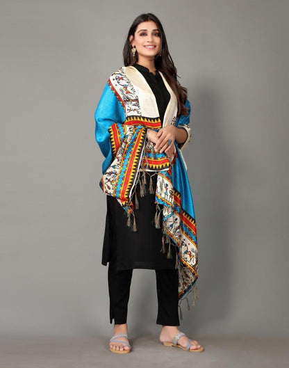 Sky Blue And Cream Khadi Silk Dupatta | Leemboodi