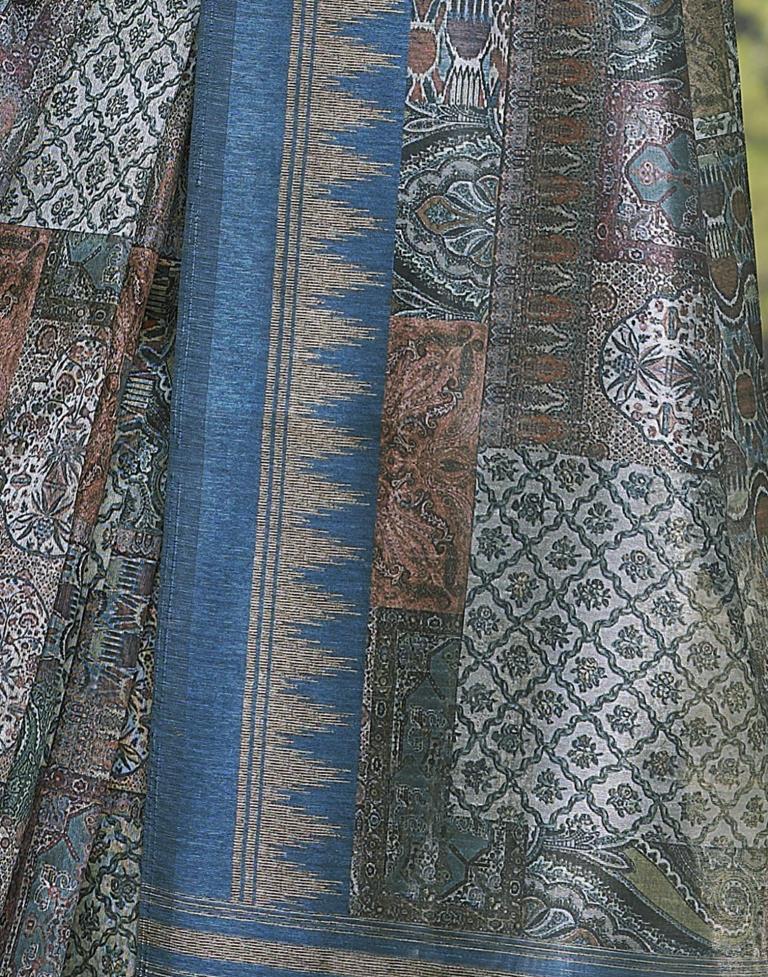 Ready to Wear Blue Silk Printed Saree