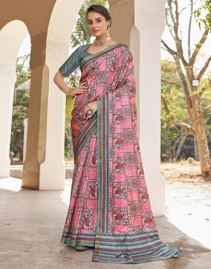 Ready to Wear Pink Silk Printed Saree