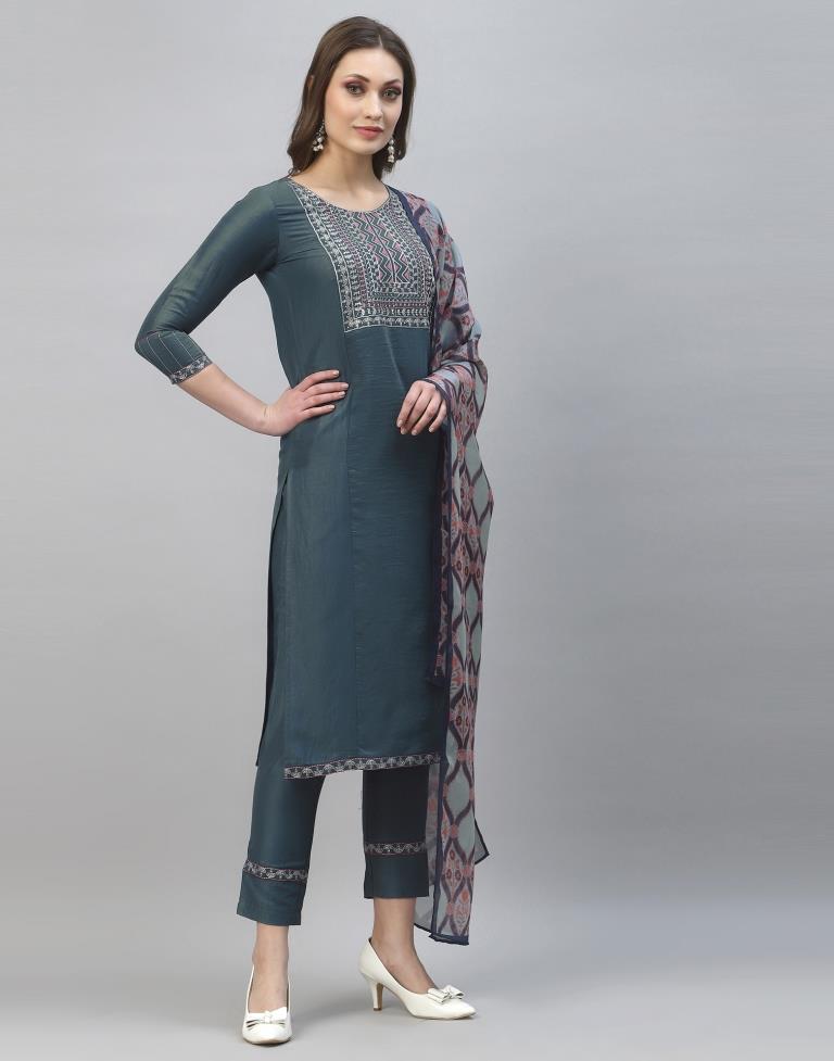 Grey Kurti with Pant And Dupatta | Leemboodi