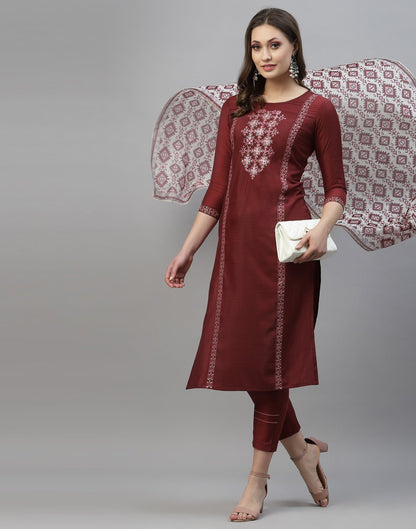 Maroon Kurti with Pant And Dupatta | Leemboodi