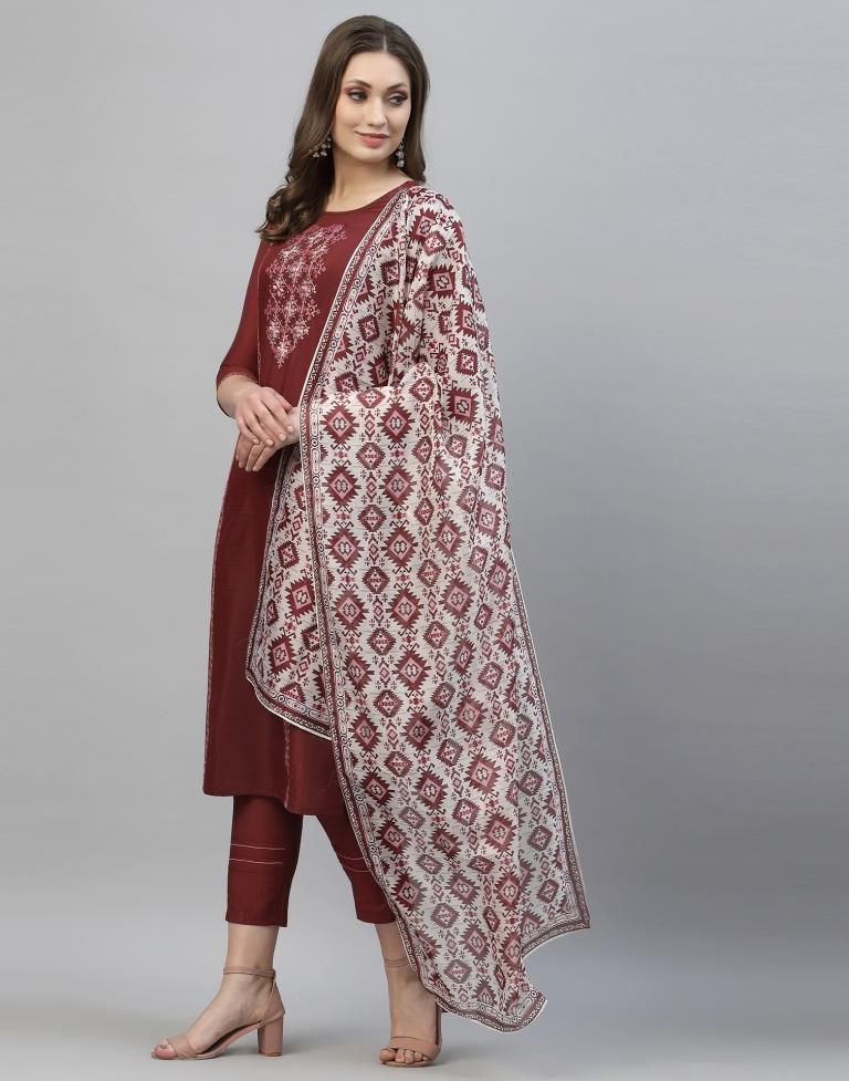 Maroon Kurti with Pant And Dupatta | Leemboodi