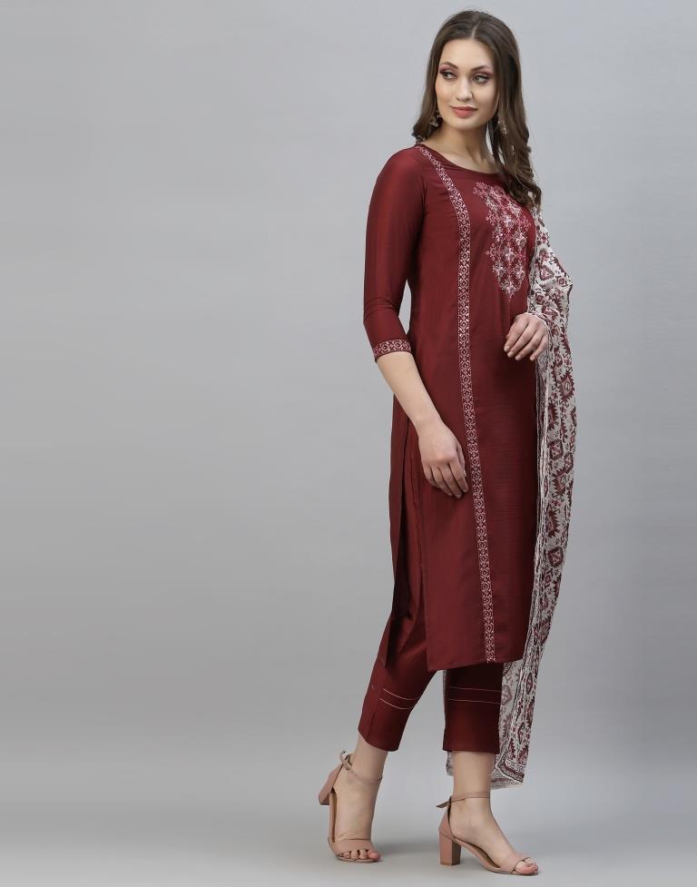 Maroon Kurti with Pant And Dupatta | Leemboodi