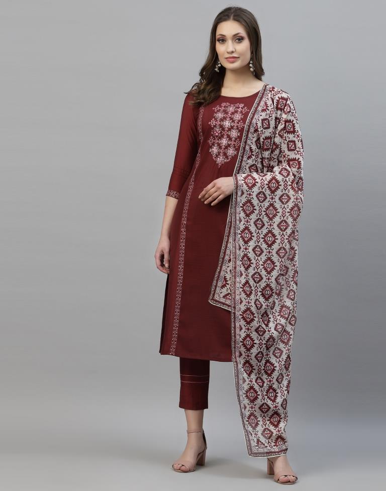 Maroon Kurti with Pant And Dupatta | Leemboodi