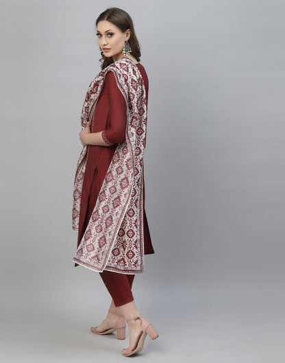 Maroon Kurti with Pant And Dupatta | Leemboodi