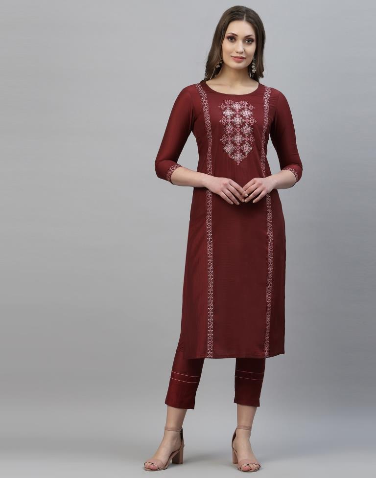 Maroon Kurti with Pant And Dupatta | Leemboodi