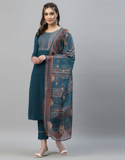 Teal Kurti with Pant And Dupatta | Leemboodi