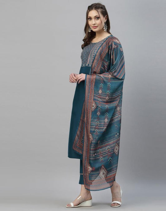 Teal Kurti with Pant And Dupatta | Leemboodi