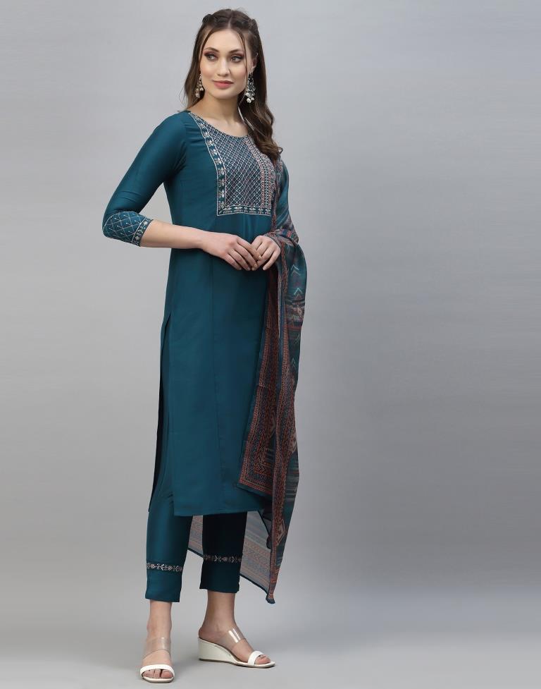 Teal Kurti with Pant And Dupatta | Leemboodi