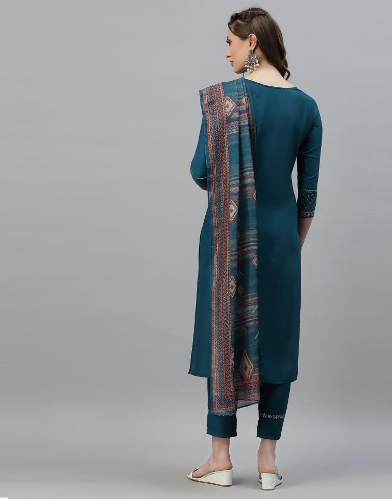 Teal Kurti with Pant And Dupatta | Leemboodi