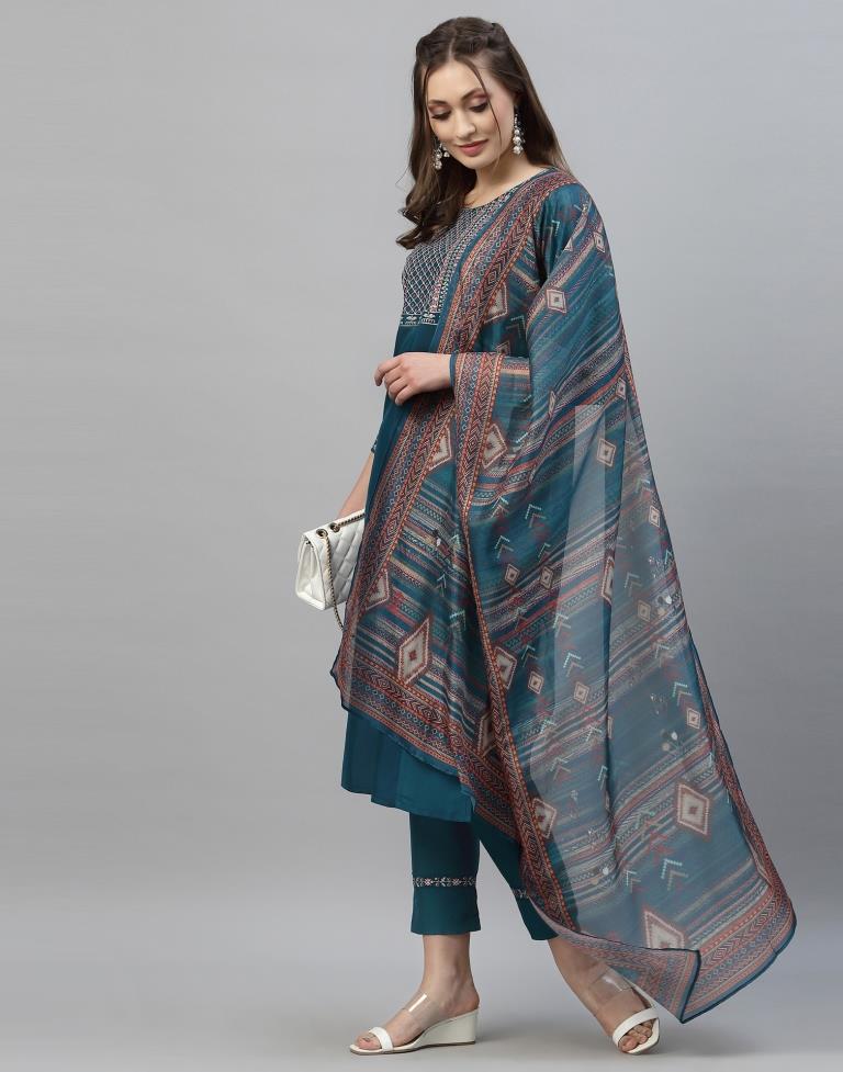 Teal Kurti with Pant And Dupatta | Leemboodi