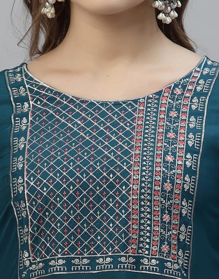 Teal Kurti with Pant And Dupatta | Leemboodi