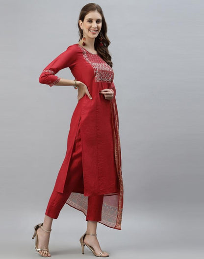 Red Kurti with Pant And Dupatta | Leemboodi