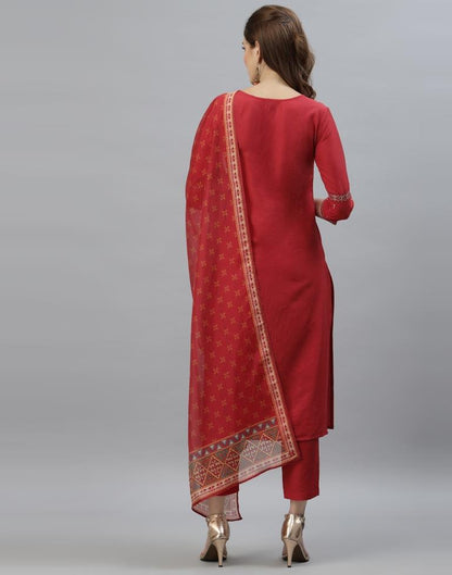 Red Kurti with Pant And Dupatta | Leemboodi