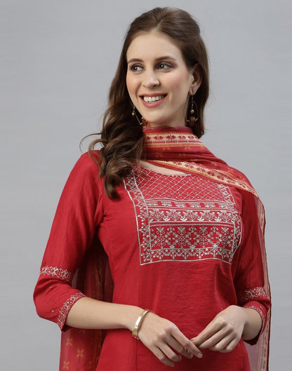 Red Kurti with Pant And Dupatta | Leemboodi