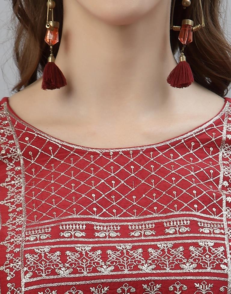 Red Kurti with Pant And Dupatta | Leemboodi