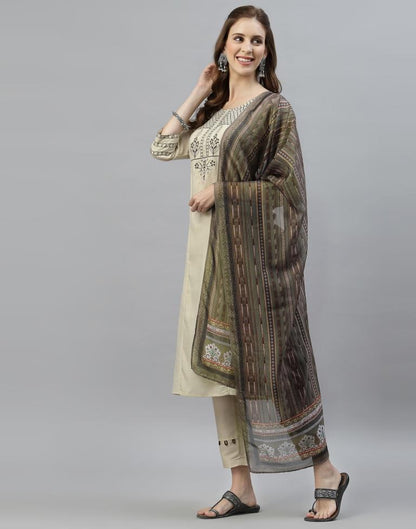 Cream Kurti with Pant And Dupatta | Leemboodi